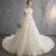 Élégant Champagne Robe De Mariée 2019 Princesse Encolure Dégagée Volants Perlage Perle En Dentelle Fleur Manches Courtes Dos Nu Royal Train