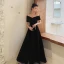 Chic / Beautiful Burgundy Suede Evening Dresses  2021 A-Line / Princess Off-The-Shoulder Short Sleeve Backless Ankle Length Evening Party Formal Dresses