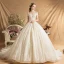 Luxury / Gorgeous Champagne Wedding Dresses 2019 Ball Gown Off-The-Shoulder Beading Pearl Rhinestone Lace Flower Short Sleeve Backless Royal Train