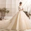 Luxury / Gorgeous Champagne Wedding Dresses 2019 Ball Gown Scoop Neck Handmade  Beading Lace Flower Crystal 3/4 Sleeve Backless Royal Train