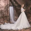 Elegante Ivory / Creme Brautkleider / Hochzeitskleider 2019 A Linie Rundhalsausschnitt Pailletten Spitze Blumen Quaste 3/4 Ärmel Rückenfreies Kathedrale Schleppe
