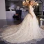 Scintillantes Champagne Grande Taille Robe De Mariée 2019 Robe Boule V-Cou Paillettes 1/2 Manches Dos Nu Chapel Train