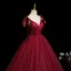 Bling Bling Burgundy Beading Sequins Prom Dresses 2025 Ball Gown Spaghetti Straps Sleeveless Backless Floor-Length / Long Formal Dresses