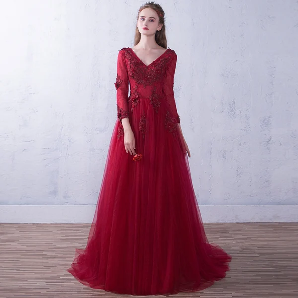 Chic / Beautiful Ocean Blue Evening Dresses 2018 A-Line / Princess Appliques V-Neck Backless 3/4 Sleeve Floor-Length / Long Formal Dresses