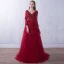 Chic / Beautiful Ocean Blue Evening Dresses  2018 A-Line / Princess Appliques V-Neck Backless 3/4 Sleeve Floor-Length / Long Formal Dresses