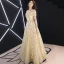 Modern / Fashion Gold Evening Dresses  2019 A-Line / Princess Off-The-Shoulder Glitter Sequins Metal Sash Short Sleeve Backless Floor-Length / Long Formal Dresses