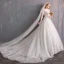 Élégant Ivoire Robe De Mariée 2019 Princesse Encolure Dégagée Appliques En Dentelle Fleur Perle 3/4 Manches Dos Nu Cathedral Train