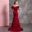 Chic / Beautiful Burgundy Evening Dresses  2019 Trumpet / Mermaid High Neck Beading Crystal Short Sleeve Sweep Train Formal Dresses