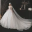 Charming Fabulous Ivory Wedding Dresses 2021 Ball Gown Scoop Neck Beading Rhinestone Lace Flower Long Sleeve Royal Train Wedding