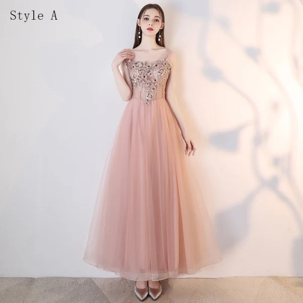 Elegant Blushing Pink Homecoming Graduation Dresses 2019 A-Line / Princess Lace Flower Pearl Rhinestone Backless Floor-Length / Long Formal Dresses