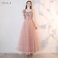 Elegant Blushing Pink Homecoming Graduation Dresses 2019 A-Line / Princess Lace Flower Pearl Rhinestone Backless Floor-Length / Long Formal Dresses