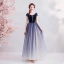 Élégant Bleu Marine Robe De Soirée 2019 Princesse Encolure Dégagée Daim Noeud Cristal Faux Diamant Manches Courtes Dos Nu Longue Robe De Ceremonie
