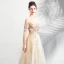 Elegant Champagne Prom Dresses 2019 A-Line / Princess Scoop Neck Embroidered 3/4 Sleeve Backless Floor-Length / Long Formal Dresses