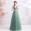 Elegant Sage Green Prom Dresses 2019 A-Line / Princess Ruffle V-Neck Lace Flower Appliques Sleeveless Backless Floor-Length / Long Formal Dresses