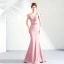 Chic / Beautiful Blushing Pink Evening Dresses  2019 Trumpet / Mermaid V-Neck Crystal Rhinestone Short Sleeve Backless Floor-Length / Long Formal Dresses