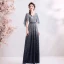 Scintillantes Bleu Marine Dégradé De Couleur Robe De Soirée 2019 Princesse V-Cou Paillettes Noeud 1/2 Manches Dos Nu Longue Robe De Ceremonie