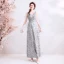 Chic / Belle Gris Robe De Soirée 2019 Princesse V-Cou Perlage Cristal En Dentelle Fleur Sans Manches Dos Nu Longue Robe De Ceremonie