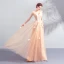 Élégant Champagne Robe De Bal 2019 Princesse V-Cou Appliques En Dentelle Fleur Perlage Paillettes Sans Manches Dos Nu Longue Robe De Ceremonie