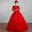 Schöne Muslimisches Rot Brautkleider / Hochzeitskleider 2019 Ballkleid Rundhalsausschnitt Spitze Blumen Strass Pailletten Lange Ärmel Rückenfreies Lange