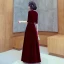 Elegant Burgundy Suede Evening Dresses  2021 A-Line / Princess V-Neck Bow 1/2 Sleeves Floor-Length / Long Evening Party Formal Dresses