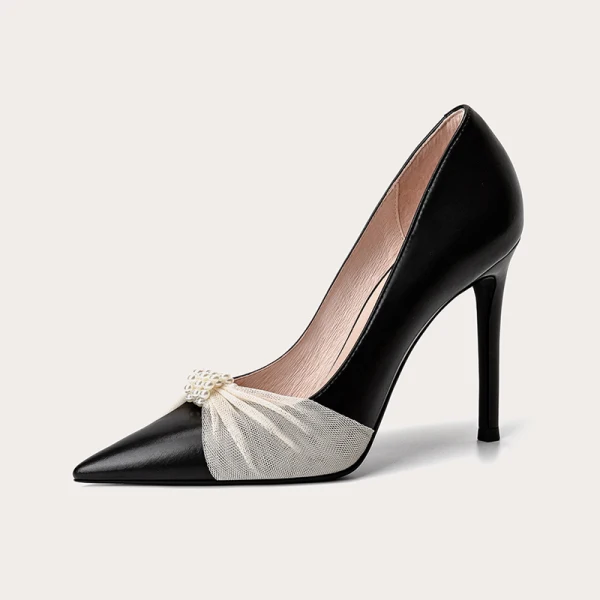 Elegant Beige Evening Party Pearl Pumps 2021 Leather 10 cm Stiletto Heels Pointed Toe Pumps High Heels