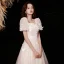 Elegant Champagne Lace Butterfly Prom Dresses 2021 A-Line / Princess Square Neckline Short Sleeve Backless Floor-Length / Long Prom Formal Dresses