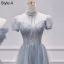 Modest / Simple Sky Blue Bridesmaid Dresses 2021 A-Line / Princess Short Sleeve Backless Beading Pearl Floor-Length / Long Bridesmaid Wedding Party Dresses