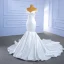 Vintage / Retro Ivory Satin Wedding Dresses 2021 Trumpet / Mermaid Off-The-Shoulder Sleeveless Backless Royal Train Wedding