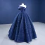 Vintage / Retro Navy Blue Ruffle Prom Dresses 2021 Ball Gown Off-The-Shoulder Sleeveless Backless Floor-Length / Long Prom Formal Dresses