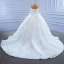 High-end White Wedding Dresses 2021 Ball Gown Off-The-Shoulder Beading Sequins Lace Flower Long Sleeve Backless Royal Train Wedding