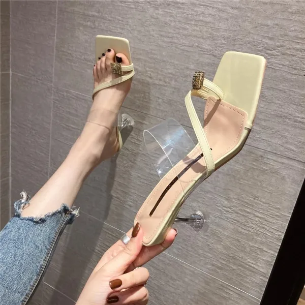 Sexy White Street Wear Rhinestone Womens Sandals 2021 6 cm Stiletto Heels Open / Peep Toe Sandals High Heels
