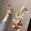 Chic / Beautiful Yellow Street Wear Pearl Womens Sandals 2021 7 cm Crystal Thick Heels Open / Peep Toe Sandals High Heels