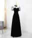 Élégant Noire Tachetée Paillettes Robe De Soirée 2021 Princesse Satin Col Haut Manches Courtes Dos Nu Longue Soirée Robe De Ceremonie