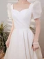 Modest / Simple Vintage / Retro Ivory Satin Wedding Dresses 2021 A-Line / Princess Pearl Square Neckline Short Sleeve Backless Floor-Length / Long Wedding