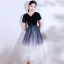 Modern / Fashion Navy Blue Suede Homecoming Graduation Dresses 2021 A-Line / Princess V-Neck Star Sequins Sash Bow Short Sleeve Tea-length Formal Dresses