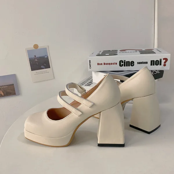 Vintage / Retro Black Street Wear Pumps 2021 10 cm Thick Heels Round Toe Pumps High Heels