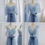 Modest / Simple Sky Blue Bridesmaid Dresses 2021 A-Line / Princess Short Sleeve Sash Bow Floor-Length / Long Bridesmaid Wedding Party Dresses