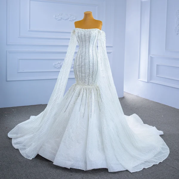 High End Weiß Brautkleider / Hochzeitskleider 2021 Meerjungfrau Bandeau Perlenstickerei Perle Pailletten Ärmellos Rückenfreies Königliche Schleppe Hochzeit