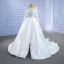 High-end Ivory Split Front Satin Wedding Dresses 2021 Ball Gown Scoop Neck Lace Flower Long Sleeve Chapel Train Wedding