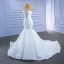 High-end White Wedding Dresses 2021 Trumpet / Mermaid Scoop Neck Crystal Rhinestone Cap Sleeves Cathedral Train Wedding