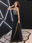 Sexy Noire Faux Diamant Paillettes Robe De Bal 2021 Princesse Bretelles Spaghetti Sans Manches Dos Nu Longue Soirée Robe De Ceremonie