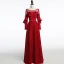 Modern / Fashion Burgundy See-through Evening Dresses  2018 A-Line / Princess Scoop Neck Long Sleeve Beading Sash Floor-Length / Long Ruffle Backless Formal Dresses