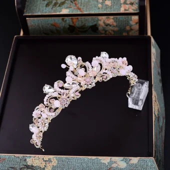 Chic Beautiful Candy Pink Tiara Accessories Bridal Jewelry 2017 Rhinestone Metal
