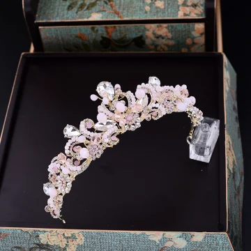 Chic Beautiful Candy Pink Tiara Accessories Bridal Jewelry 2017 Rhinestone Metal