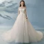 Élégant Princesse Ivoire Robe De Mariée 2017 1/2 Manches Appliques Dentelle Volants Tulle Dos Nu Chapel Train