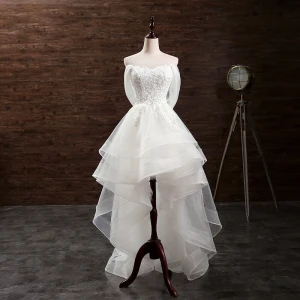 Romantisk Strand Brudekjoler 2017 Kjæreste Uten Ermer Appliques Blonder Buste Ryggløse Elfenben Organza Asymmetrisk