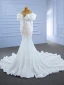 Luxury / Gorgeous Ivory Wedding Dresses 2021 Trumpet / Mermaid Beading Pearl Rhinestone Sequins Scoop Neck Long Sleeve Chapel Train Wedding