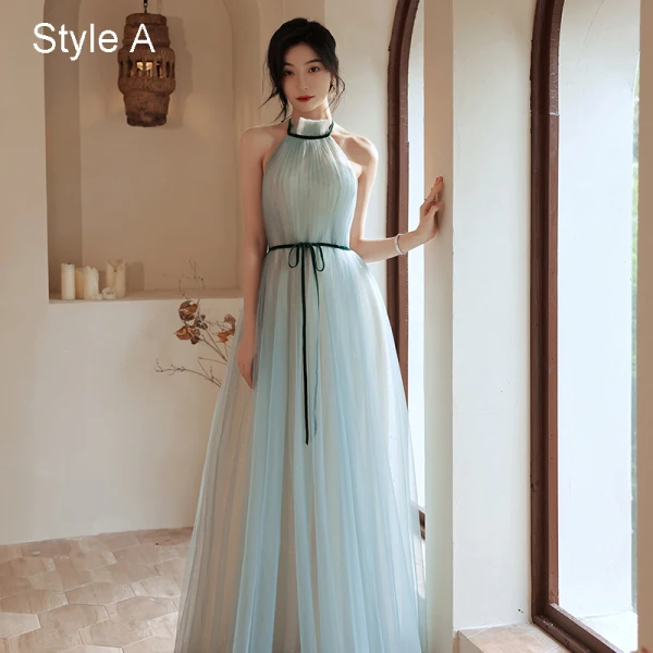 Modest / Simple Sky Blue Bridesmaid Dresses 2021 A-Line / Princess Short Sleeve Backless Bow Sash Floor-Length / Long Bridesmaid Wedding Party Dresses