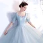 Vintage / Retro Sky Blue Prom Dresses 2021 A-Line / Princess Square Neckline Beading Pearl Sequins 1/2 Sleeves Backless Floor-Length / Long Prom Formal Dresses