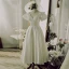 Vintage / Retro Sage Green Prom Dresses A-Line / Princess 2021 Scoop Neck Puffy Short Sleeve Backless Bow Tea-length Prom Formal Dresses